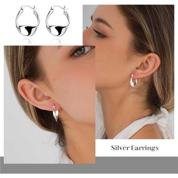 925 Sterling Silver Earrings Silver Hoop Earrings for Women Small Huggie Hoops - Picture 2 of 7